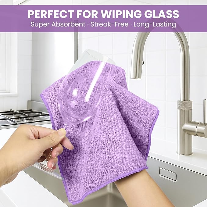 Microfiber Cleaning Cloth, 12 Pack Purple Cleaning Rags for Housekeeping, Reusable Microfiber Towels for Car, Kitchen, Bathroom and Household Cleaning Supplies, 11.8"X11.8"