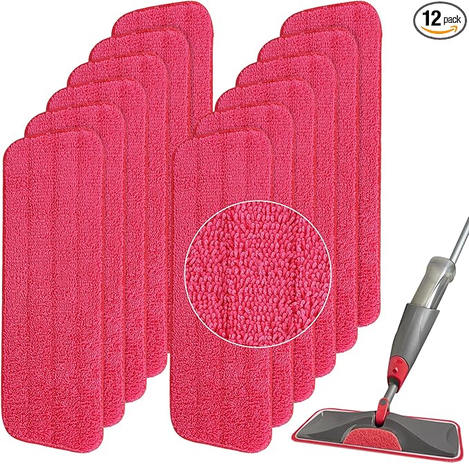 Replacement Microfiber Mop Pad for Rubbermaid Reveal Spray Mop - 12 Pack Wet & Dry Floor Cleaning Refills Reusable Fit for Any Microfiber Reveal Flat Mop 16.5"