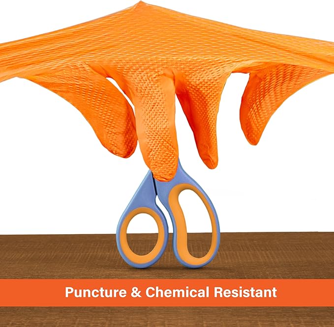 1st Choice 6 mil Orange and Green Nitrile Gloves, Disposable, Latex Free Raised Diamond Grip Mechanic Glove for Men and Women