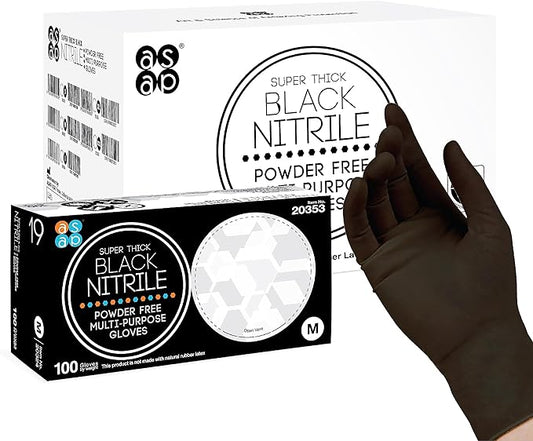 ASAP Thick Black Nitrile Gloves Disposable Latex Free - 6 Mil, Powder Free, Food Safe, Kitchen & Mechanic