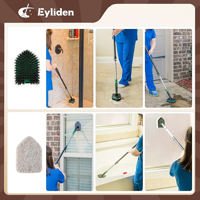 Eyliden Tub Tile Scrubber Brush with 58" Telescopic Handle, 2 in 1 Cleaning Brush for No Scratch Scrubber Brushes for Bathroom Kitchen Toilet Wall Tub Tile Sink