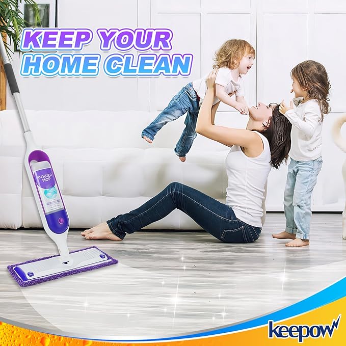 KEEPOW Reusable Pads for Swiffer Power Mop, Refill Pads for Swiffer Power Mop Wood Floor Cleaning, Microfiber Mop Pads for Hardwood Floors (2 Pack)