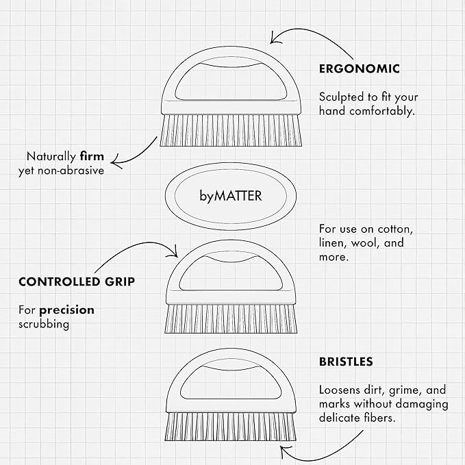 byMATTER Ergonomic Laundry Brush – Suitable for Clothes, Upholstery, Shoes, Fabric Cleaning, Helps Stain Removal, Stiff Bristle Brush