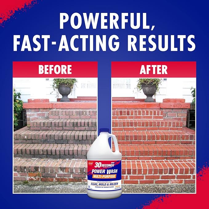 30 SECONDS Pressure Washer Concentrated Cleaner – Power Cleans Stains from Algae, Mold & Mildew, Dirt, Grime – Makes up to 20 Gallons