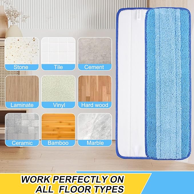 8 Pack 18 inch Reusable Mop Pads Microfiber Spray Mop Replacement Heads for Wet/Dry Mops Compatible with Bona Floor Care System