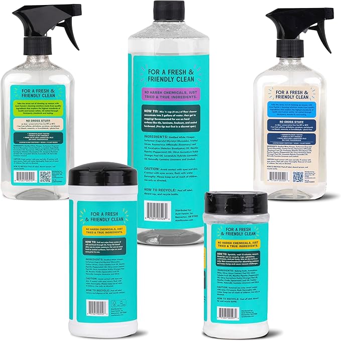 Aunt Fannie's Whole Home Cleaning Bundle: All Purpose Spray, Floor Cleaner, Glass & Window Cleaner, Multi-Surface Wipes, Carpet Refresher