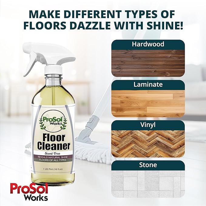 Wood Floor Cleaner 16 oz - Floor Cleaning Spray Great for Various Floor Types Like Tile, Linoleum, Vinyl, Laminate Flooring & Hardwood - Surface Cleaner for Floors, Stain, Dirt & Grime