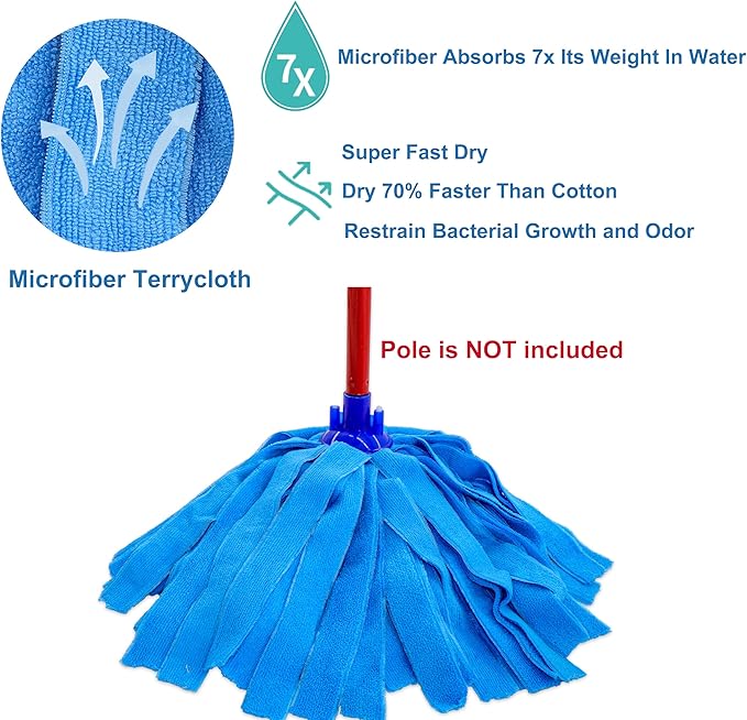 6 PCS Blue Microfiber Mop Replacement Compatible with All Standard US Threading Pole &0.8" Diameter Mop Handle