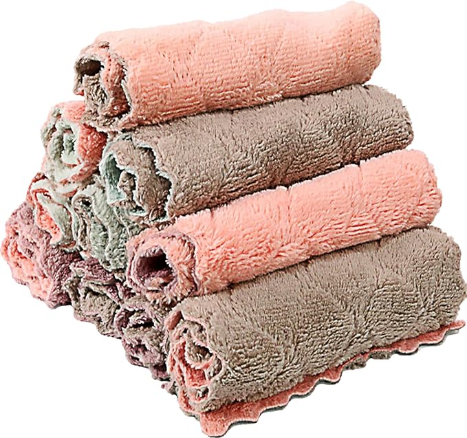 10 Pack Kitchen Cloth, Microfiber DishTowels Washcloths, Super Absorbent Coral Velvet Dishtowels, Premium Cleaning Cloths,Non-Stick Oil Quick Dry Dish Towels, Soft Tea Towels, Table Cleaning Cloths.