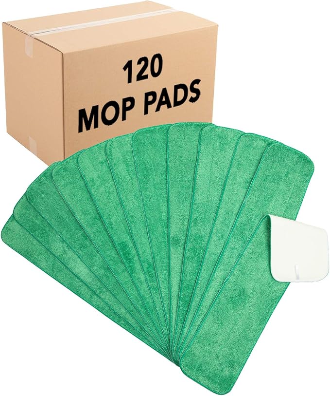 Arkwright Spray Mop Replacement Pads - (Case of 120) Bulk Microfiber Flat Dry and Wet Refill Mop Pads Floor Cleaning, Compatible with Bona and Rubbermaid, Fits All Mop Heads, 24 in, Green