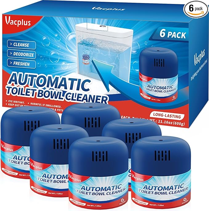 Vacplus Toilet Bowl Cleaners - 6 Pack, Krazy Clean Automatic Long-Lasting Toilet Cleaner Bottles, Easy-to-Use & Powerful Cleaning