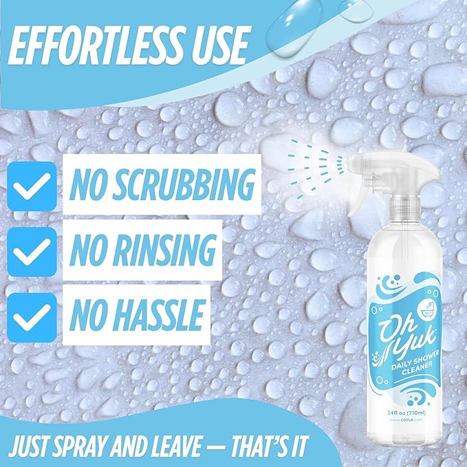 Oh Yuk Daily Shower Cleaner Spray – 24 oz Bottle | Prevents Soap Scum and Hard Water Buildup | Streak-Free Daily Shower Spray for Tile, Glass, Acrylic & Fiberglass