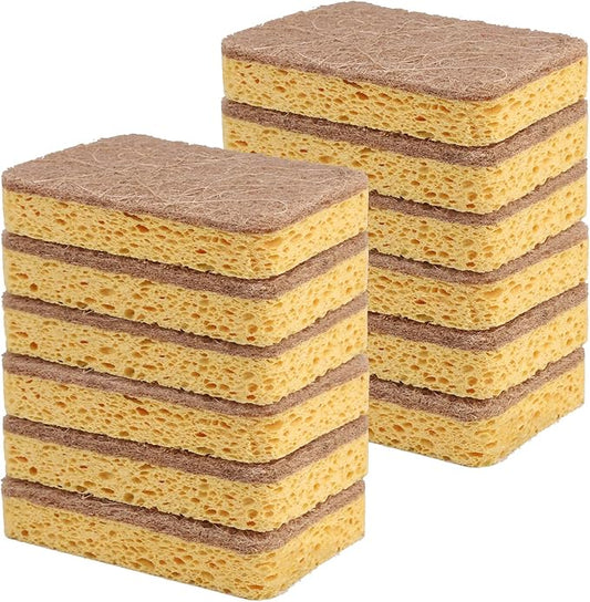 12 Pack Non-Scratch Scrub Sponge, Natural Kitchen Sponges for Cleaning Kitchen, Scratch Free Biodegradable Sponges for Dishes, No-Stick Cookware