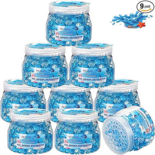 9 Pack Odor Eliminator Gel Beads Bulk 10 Ounces Air Freshener Gel Beads Odor Eliminator for Home, Bathrooms, Cars, Boats and Pet Areas(Ocean)