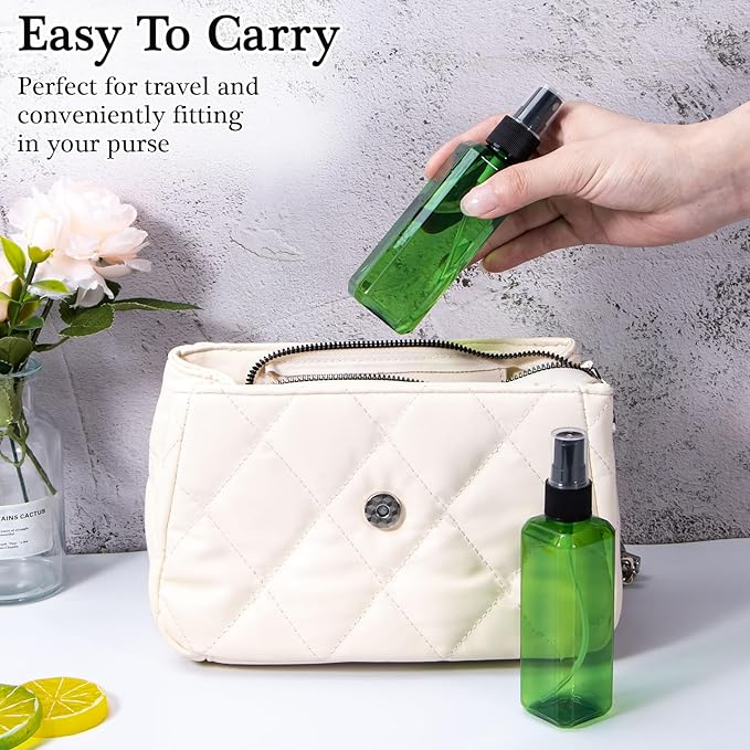 Yebeauty Spray Bottles for Essential Oils, 3.4oz Refillable Plastic Misting Spray Bottle Empty Atomizer Fine Mist Spray Bottle for Beauty Products Cleaning, 2 Pack Green