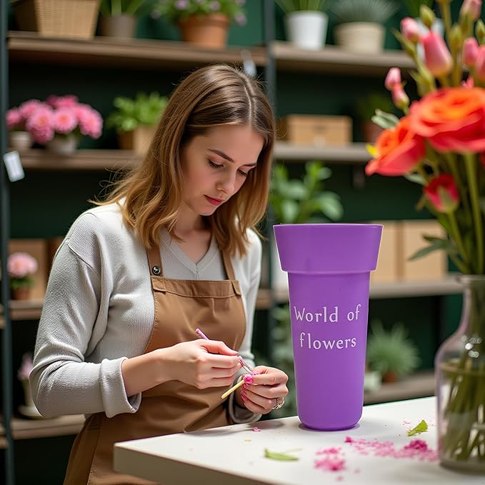 VITAGIR. Set of 6 Buckets for Cut Flowers in Plastic Purple Matte Color 14 Inch, Flower Buckets for Flower Bar Ideal for Displaying Flowers in Florist Shop or as Home. (Purple)