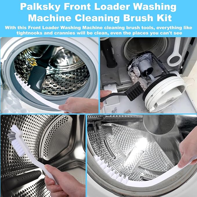 Palksky Washing Machine Cleaning Brush Set, Front Load Washer Machine Cleaner Accessories with 1PCS Drum Slot Cleaner Brushes and 5PCS Crevice Cleaning Brush for Washer Rubber Seal