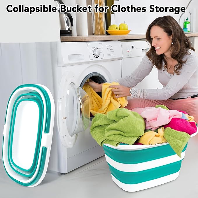 2 Pack Collapsible Mop Bucket, 16L(4.2 Gal) Plastic Bucket for House Cleaning, Car Washing, Silicone Cleaning Supplier Organizer, Portable Basket with Handle for Laundry Storage, RV Camping, Fishing