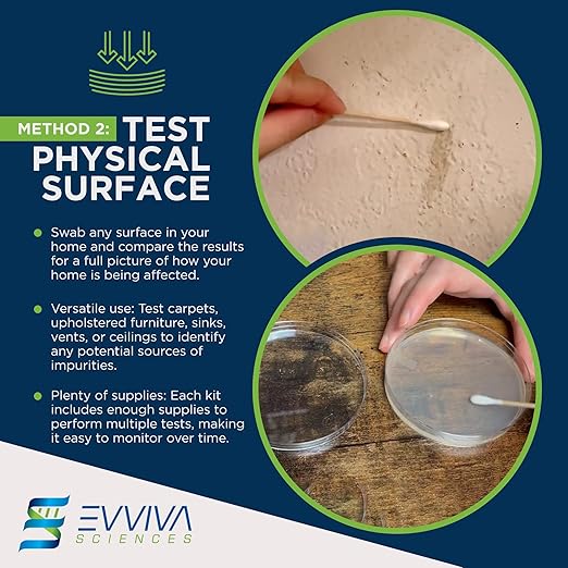 Evviva Sciences Mold Test Kit for Home - 10 Easy Detection Tests w/Optional Lab Analysis (Extra Fee), Test HVAC System, Surfaces, & Indoor Air Quality Testing Kit - Downloadable Mold Information Guide