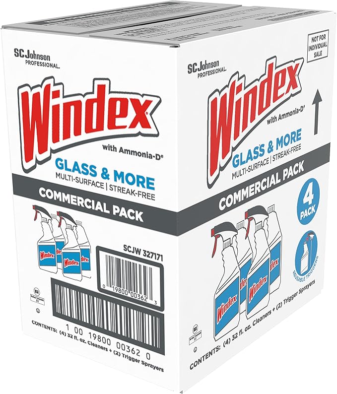 SC Johnson Windex Original Glass Cleaner, Fresh Scent, 32 oz Spray Bottle, 4/Carton (327171)