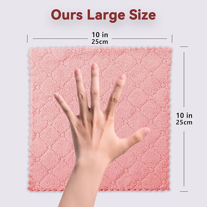 12-Pack Premium Coral Fleece Microfiber Cleaning Cloths, 10"x10" - Streak-Free & Lint-Free, Multipurpose Rags - Assorted Gray, Purple & Pink Towels for Home, Kitchen, Glass & More