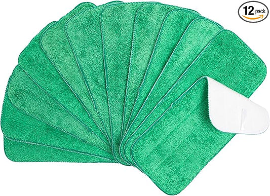 Arkwright Spray Mop Replacement Pads - (Pack of 12) Bulk Microfiber Flat Dry and Wet Refill Mop Pads Floor Cleaning, Compatible with Bona and Rubbermaid, Fits All Mop Heads, 13 in, Green