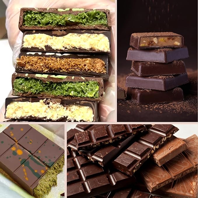 3Pcs Chocolate Bar Molds Deep, Dubai Chocoate Molds Silicone for Stuffed Bar, Rectangle Knafeh Pistachio Thick Chocolate Bar Break Apart Candy Bar Mold