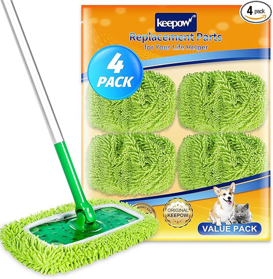 KEEPOW Reusable Mop Pads Compatible with Swiffer Sweeper Mop, Microfiber Dry Sweeping Cloths, Washable Wet Pads Refills Mopping Cloth Refills for Hardwood Floor Cleaning, 4 Pack
