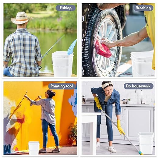 Vesici 12 Pcs 5 Gallon Square Bucket Pail with Plastic Handle and Lid Heavy Duty Storage Food Container with DIY Label Sticker for Food Multipurpose Paint Water Crafts Project (White)