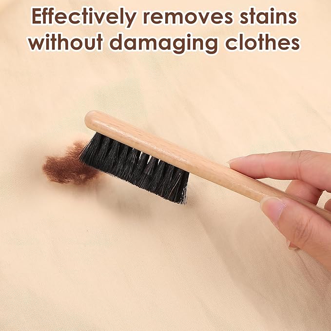 3 Pcs Laundry Stain Brush Wood Laundry Brush for Stains on Clothes Small Remover Brushes with Boar Bristle for Cleaning Small Spaces Home Furniture Fabric Leather Stains