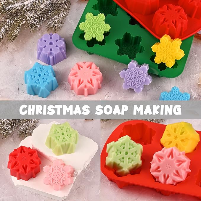HUAKENER 2 Pack Snowflakes Soap Molds, Large Size Christmas Soap Molds, Snowflakes Silicone Mold for Handmade Soap, Mini Cakes, Brownies, Chocolate, Jello