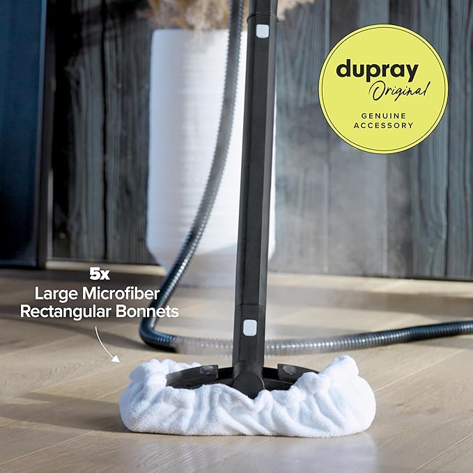 Dupray Large Rectangle Bonnets – Reusable Microfiber Steam Cleaner Pads, Heavy-Duty Steam Mop Accessories for Deep Cleaning Floors, Tiles, Grout, Walls, Kitchen Surfaces – Pack of 5