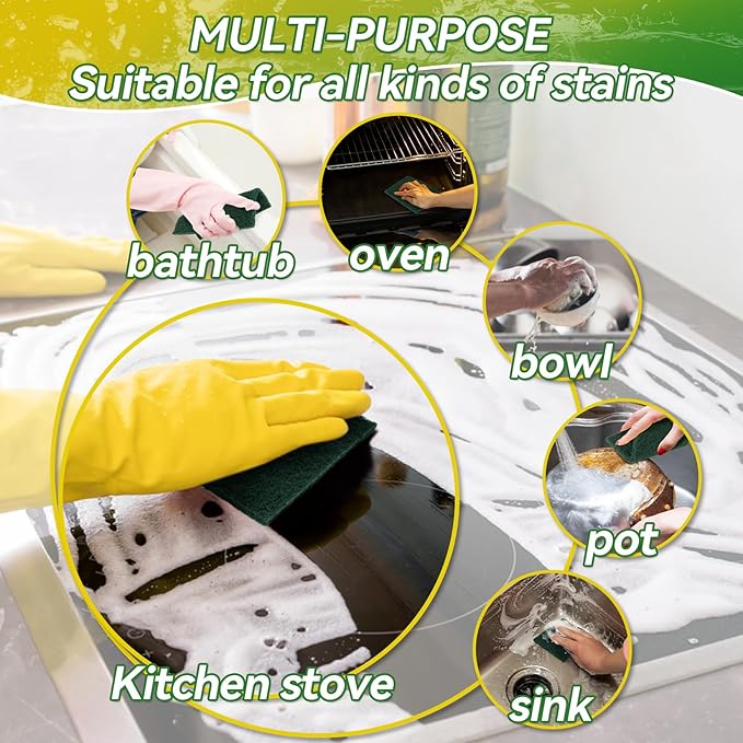 MAQIHAN Heavy Duty Scouring Pad - 10PCS Scouring Pads for Heavy Duty Cleaning Scrubbing Pads for Kitchen Bathroom Household Cleaning Dish Scrubber Scrub Sponges for Oven Barbecue Grill Bathtub