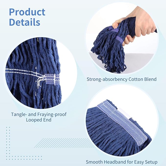 4 Pcs Mop Head Replacements, Cotton Loop-end String Mop Head Refills, Hospital Hotel Mop Refills, Wet and Dry Cleaning, Ideal for Commercial & Industrial Use