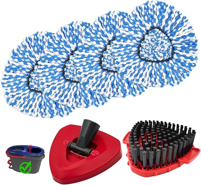 4Pack Mop Replacement Head for O Cedar RinseClean 2 Tank System, Mop Replacement Base and Upgrade Scrub Brush for O-Cedar,Spin Microfiber Mop Refills for Cleaning All Floors