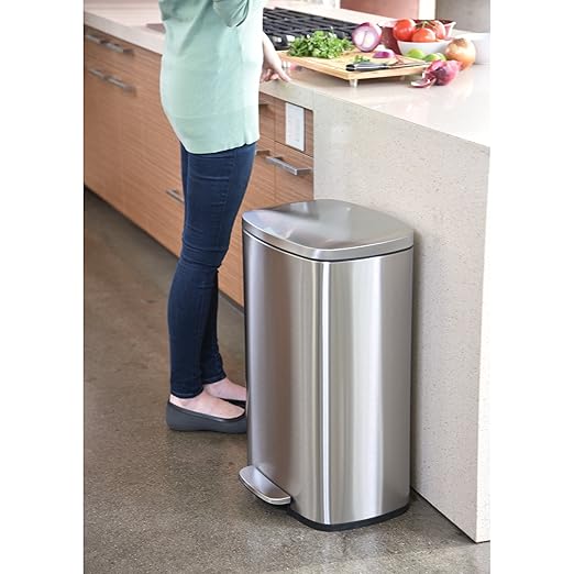 iTouchless SoftStep 13 Gallon Kitchen Trash Can with Lid and Odor Filter, Stainless Steel 50 Liter Recycling Bin for Home Office Bedroom Garage Living Room Bathroom Silent Lid Close Slim Wastebasket