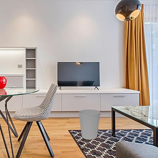 1.8 Gallons Small Trash Can, Decorative Wastebasket, Modern Leaf Pattern Design, Polypropylene Trash Can for Bathroom, Bedroom, Office (1, Grey)