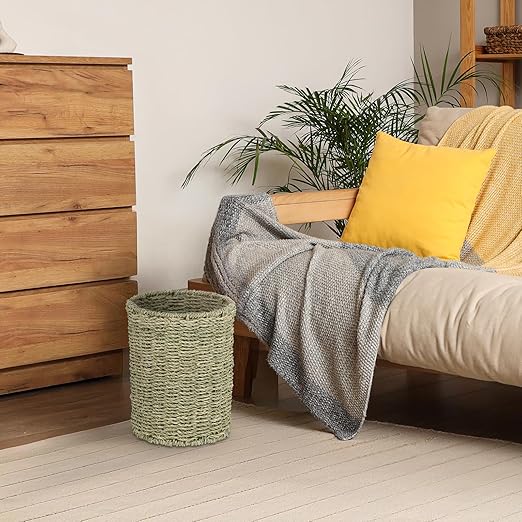 Boho Wicker Trash Can with Lid,Waterproof Bathroom Trash Can Hand Woven Wicker Waste Baskets for Kitchen Office Bedroom