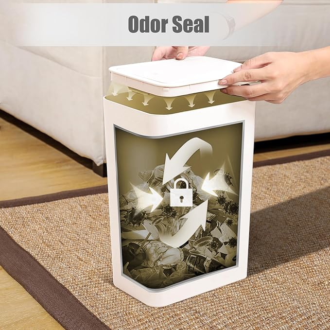 TIPGO Bathroom Trash Can with Lid, 10 Liter/ 2.6 Gallon Slim Garbage Can, Small Trash Bin Waste Basket with Pop-Up Lid for Kitchen, Bedroom, Living Room, Office (White)