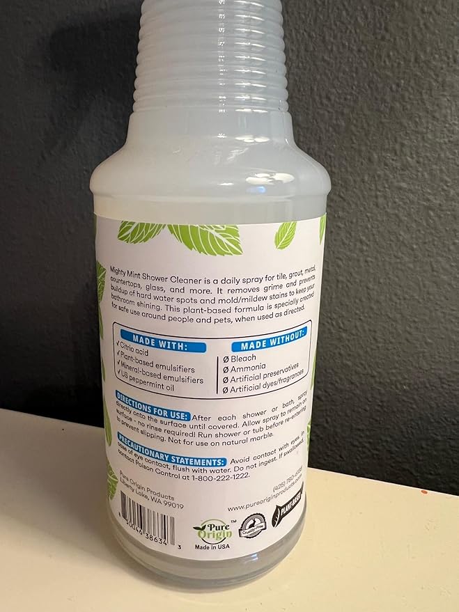 Mighty Mint Shower Cleaner, No-Rinse, No-Scrub, Daily Spray for Glass, Tile, Grout, Fresh Peppermint Scent, 16oz (Pack of 2)