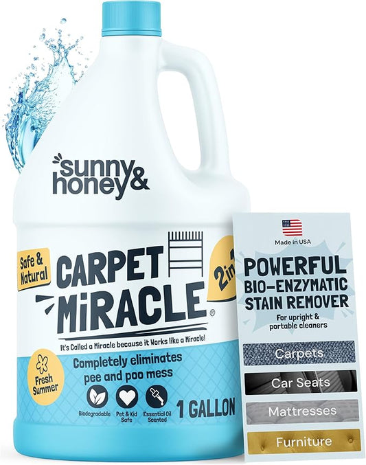 Sunny & Honey Carpet Cleaner Solution - 128 Fl Oz, Fresh Summer Scent - Deep Stain Remover & Deodorizer - Pet & Rug Cleaner - Upholstery Cleaning for Machine Use