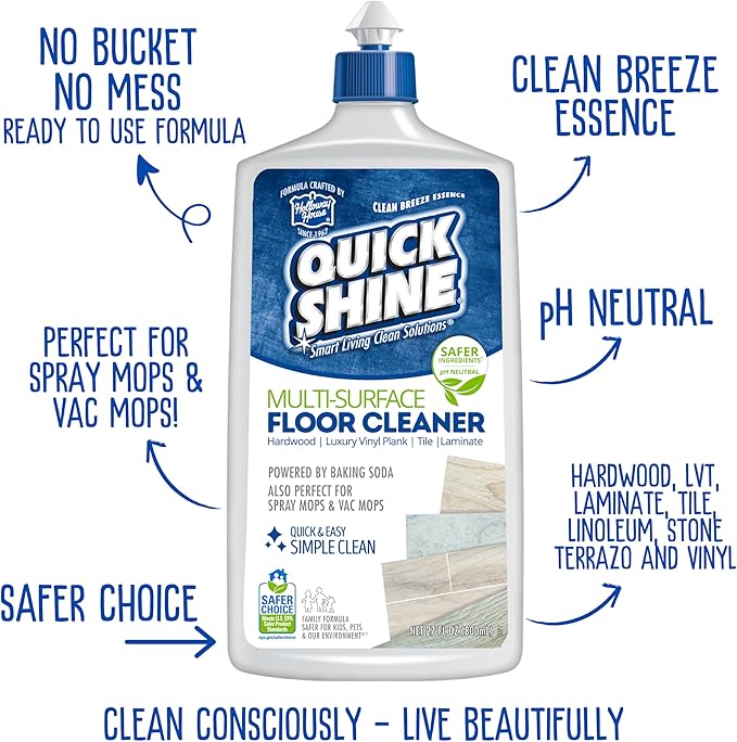 Quick Shine Multi Surface Floor Cleaner & Floor Polish w/Clean Shine Technology 2-27oz Bottles | Use on Hardwood, Laminate, Luxury Vinyl Plank, Tile & Stone | Safer Choice Formulas