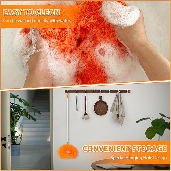 Ceiling Fan Cleaner Duster High Ceiling Extended Fan Blade Cleaner from 13 to 50 Inch Reusable Microfiber Ceiling Fan Duster with Extension Handle for Furniture Bookshelves Wall Door (Orange)
