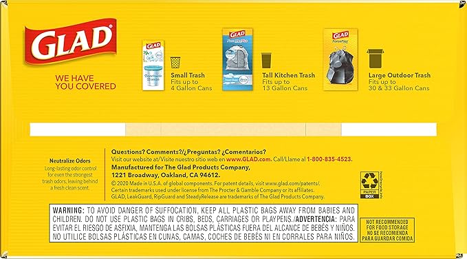 Glad Tall Kitchen Drawstring Trash Bags - Odorshield 13 Gallon White Trash Bag, Febreze Fresh Clean, 110 Count