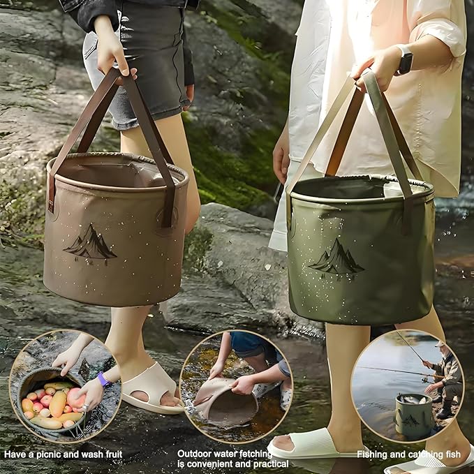 2Pcs Collapsible Bucket with Handle, 9 Gallon(20L+17L), Multifunctional Water Basin, Folding Tub, Portable Bin, Ultra Lightweight Outdoor Basin Bucket, Folding for Fishing, Camping, Hiking