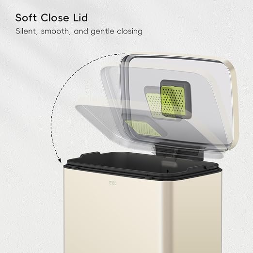 EKO Madison Vanilla Stainless Steel 50 Liter/13.2 Gallon Step Trash Can with Inner Liner - Fingerprint Resistant Finish