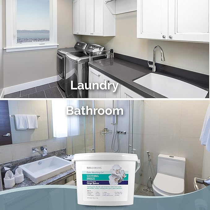 SMELLS BEGONE 1-Gallon Odor Absorber Gel - Air Freshener & Odor Eliminator for Homes, Garages & Commercial Buildings - Industrial Size - Soothing Breeze Scent