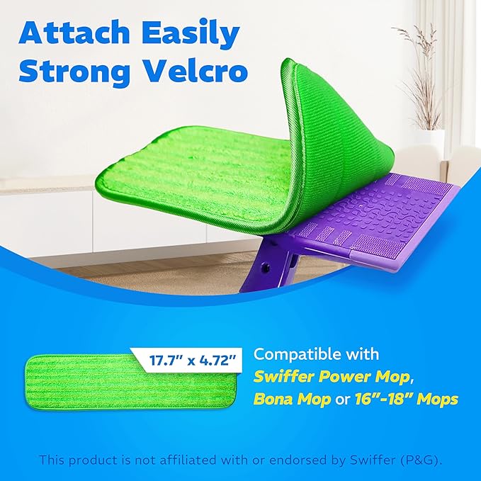 3 Pack Reusable Microfiber Mop Pads, Compatible with Swiffer PowerMop and Bona Mop, Machine Washable Cloths, Scraper Included, Refills for All Floor Cleaning, Wet Dry - 16"- 18"