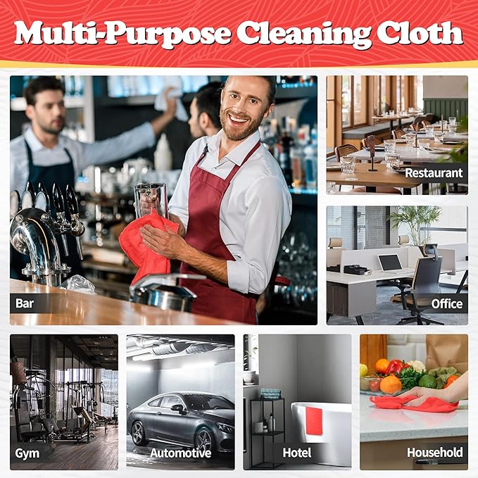 FIXSMITH Shop Towels, Red Microfiber Cleaning Cloth Bulk, 200 Pack Microfiber Towels for Cars, All-Purpose Absorbent Cleaning Rags, Dust Cloth for Automotive, Mechanic, Garage, Bar, 11.5 x 11.5 inch