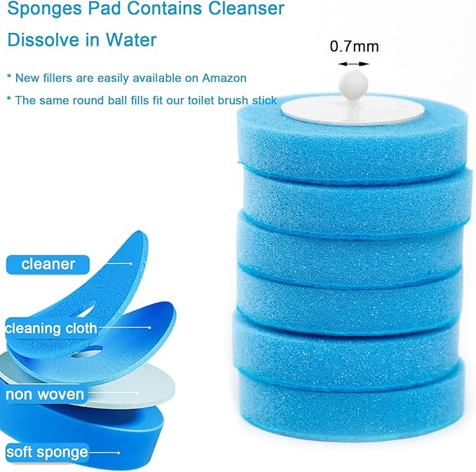 Wall Mounted Disposable Toilet Brush and Holder Toilet Bowl Cleaner with 18 pcs Refills Sponges Pad Replacement Brush Heads (1x Toilet Brush + 18 pcs Refills)